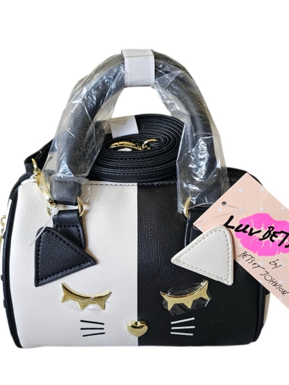 Betsey Johnson Black & White Cat Satchel